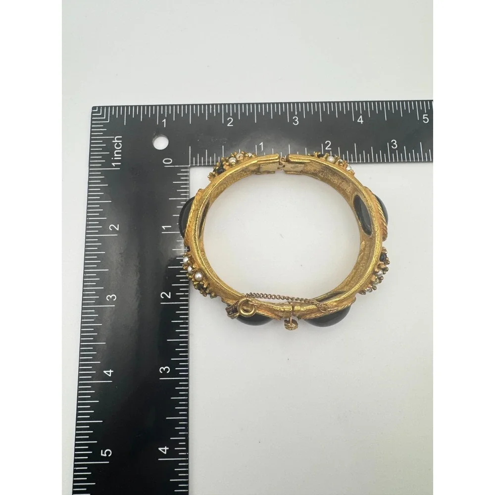Vintage Original by Robert Bracelet Gold Tone Black Cabochon Clamper Cuff